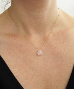 Rose Quartz Pear Cut Gold Necklace, Rose Quartz Necklace