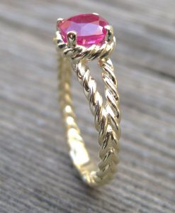 Ruby Engagement Ring, Cushion Ruby Braided