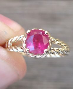 Ruby Engagement Ring, Cushion Ruby Braided