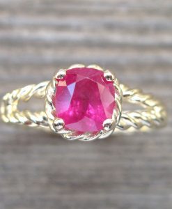 Ruby Engagement Ring, Cushion Ruby Braided