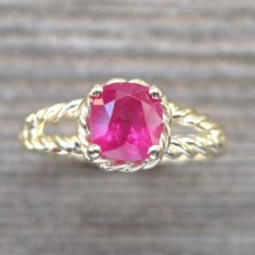 Ruby Engagement Ring, Cushion Ruby Braided