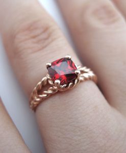 Ruby Engagement Ring, Cushion Ruby Braided Rope Engagement Ring