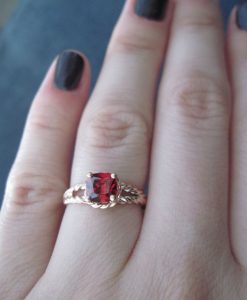 Ruby Engagement Ring, Cushion Ruby Braided Rope Engagement Ring