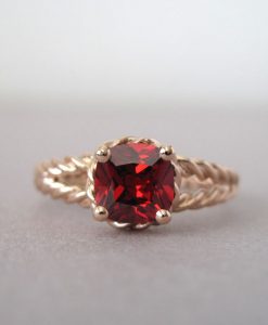 Ruby Engagement Ring, Cushion Ruby Braided Rope Engagement Ring