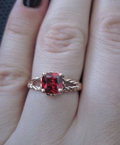 Ruby Engagement Ring, Cushion Ruby Braided Rope Engagement Ring
