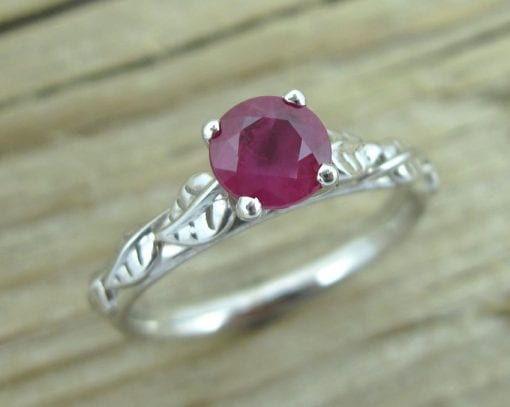Ruby Engagement Ring, Leaf Engagement Ring
