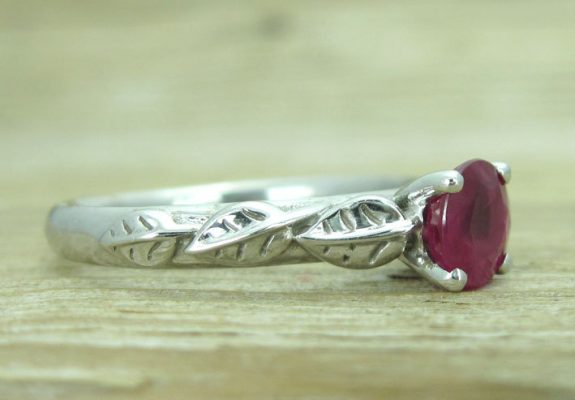 Floral Leaves Ruby Engagement Ring, Leaf Engagement Ring | Benati