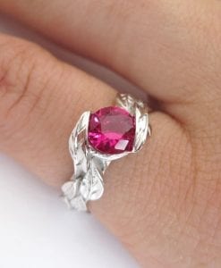Ruby Leaf Engagement Ring, Leaves Engagement Ring