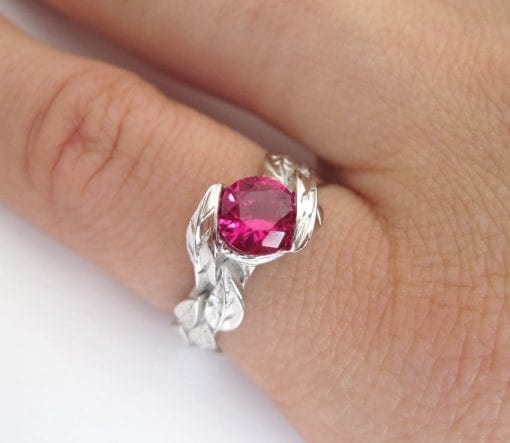 Ruby Leaf Engagement Ring, Leaves Engagement Ring