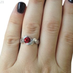 Ruby Leaves Ring, Ruby And Diamond Leaf Engagement Ring