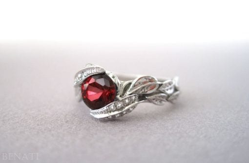 Ruby Leaves Ring, Ruby And Diamond Leaf Engagement Ring