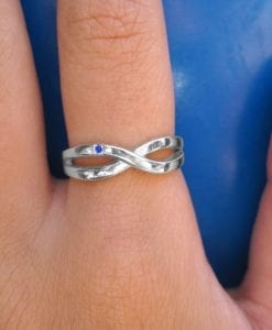 SALE - Gold Infinity Ring With A Blue Sapphire - Solid 14k White Gold Ring  - Gold Infinity Knot Sapphire Ring - Gold Infinity Promise Ring
