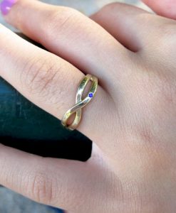 SALE - Gold Infinity Ring With A Blue Sapphire - Solid 14k White Gold Ring  - Gold Infinity Knot Sapphire Ring - Gold Infinity Promise Ring
