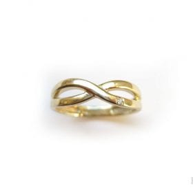 Sale - Gold Infinity Ring with a diamond - Solid 14k yellow gold ring  - Gold infinity knot diamond ring - infinity promise ring
