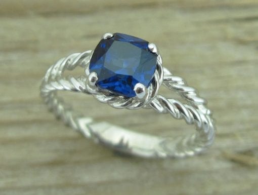 Sapphire Engagement Ring, Cushion Sapphire Braided Rope Engagement Ring