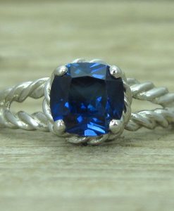 Sapphire Engagement Ring, Cushion Sapphire Braided Rope Engagement Ring