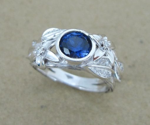 Sapphire Engagement Ring, Leaf Engagement Ring