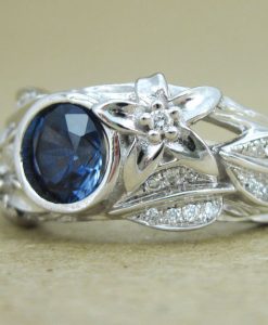 Sapphire Engagement Ring, Leaf Engagement Ring