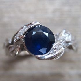 Sapphire Engagement Ring, Leaf Sapphire Engagement Ring