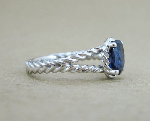 Sapphire Engagement Ring, Oval Sapphire Rope Engagement Ring