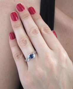 Sapphire Engagement Ring, White gold Leaf Natural Sapphire Engagement Ring