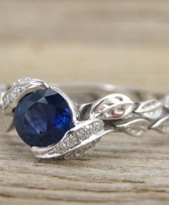 Sapphire Engagement Ring, White gold Leaf Natural Sapphire Engagement Ring