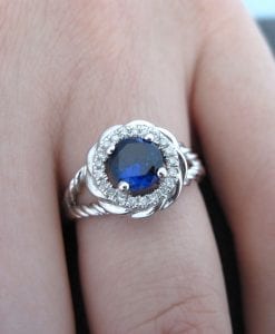 Sapphire Halo Engagement Ring, Sapphire Braided Rope Engagement Ring