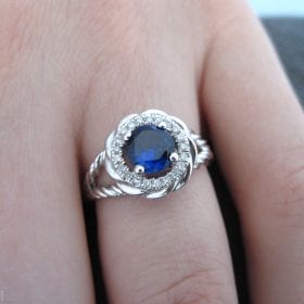 Sapphire Halo Engagement Ring, Sapphire Braided Rope Engagement Ring