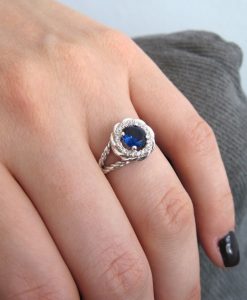 Sapphire Halo Engagement Ring, Sapphire Braided Rope Engagement Ring