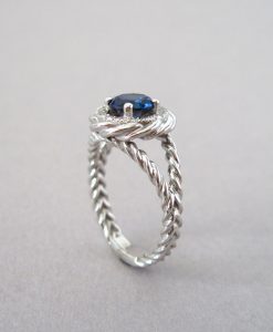 Sapphire Halo Engagement Ring, Sapphire Braided Rope Engagement Ring