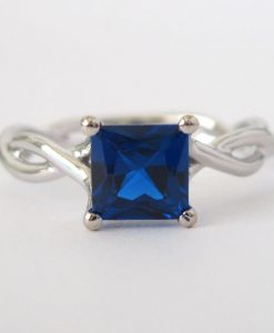 Sapphire Infinity Engagement Ring, Square Sapphire Engagement Ring