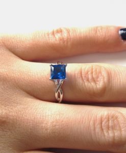 Sapphire Infinity Engagement Ring, Square Sapphire Engagement Ring