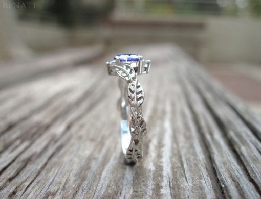 Sapphire Leaf Engagement Ring, Leaf vintage