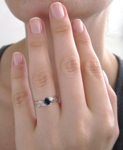 Sapphire Leaf Engagement Ring, Leaves Sapphire Engagement Ring