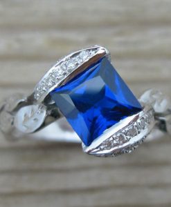 Sapphire Leaf Engagement Ring, Sapphire Engagement Ring
