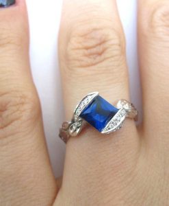 Sapphire Leaf Engagement Ring, Sapphire Engagement Ring
