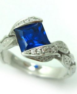 Sapphire Leaf Engagement Ring, Sapphire Engagement Ring