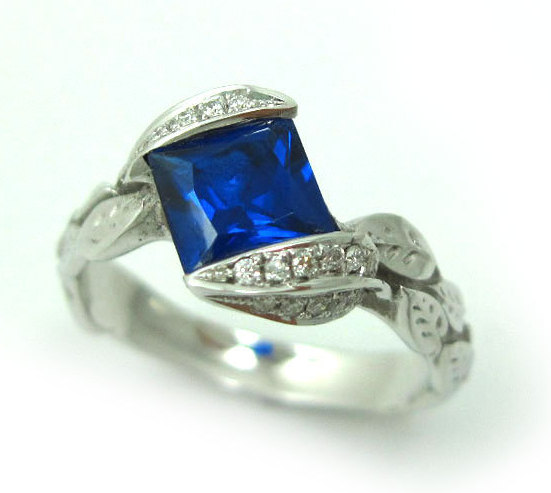 Sapphire Leaf Engagement Ring, Sapphire Engagement Ring | Benati