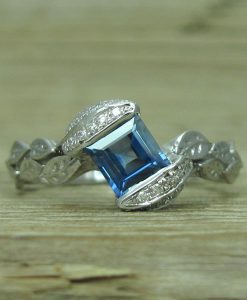 Sapphire Leaf Engagement Ring, Sapphire Engagement Ring