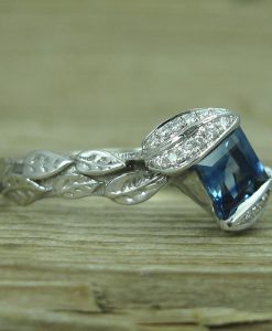 Sapphire Leaf Engagement Ring, Sapphire Engagement Ring
