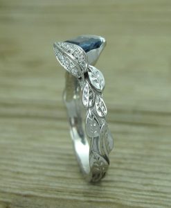 Sapphire Leaf Engagement Ring, Sapphire Engagement Ring