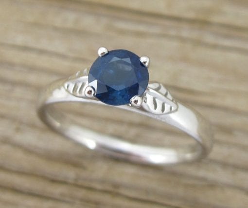 Sapphire Leaves Engagement Ring, Sapphire Promise Leaf Ring