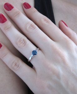 Sapphire Leaves Engagement Ring, Sapphire Promise Leaf Ring