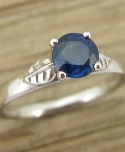 Sapphire Leaves Engagement Ring, Sapphire Promise Leaf Ring