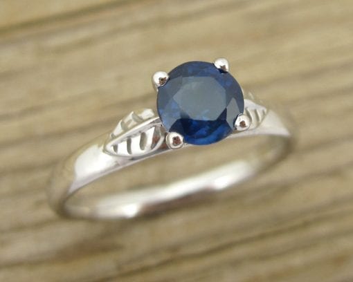 Sapphire Leaves Engagement Ring, Sapphire Promise Leaf Ring