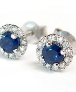 Sapphire solid gold stud earrings, Sapphire diamond stud earrings
