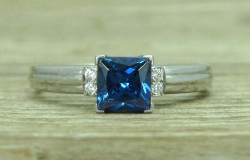 Princess Cut blue sapphire Engagement Ring