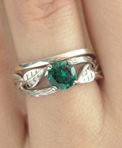 Set Wedding Rings, Bridal Set Leaf Twig Ring