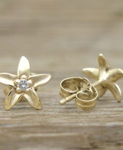 Stud Gold Flower earrings, Diamond Flower Earrings
