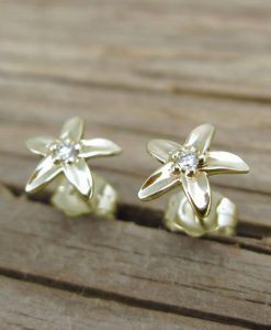 Stud Gold Flower earrings, Diamond Flower Earrings